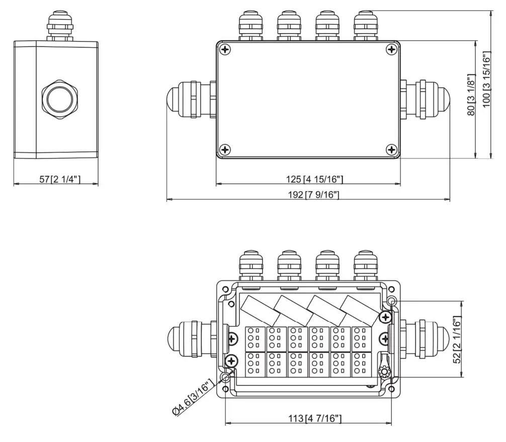 Junction box with four outputs