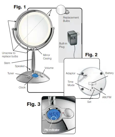 Homedics M-8090 illuminated beauty mirror spa REFLECTIVES Instruction - Listening to The Radio