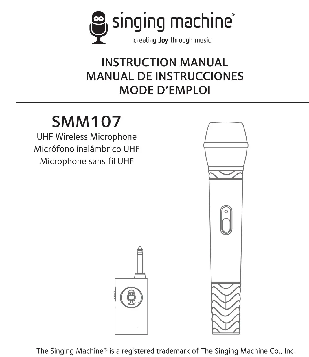 singing machine SMM107 UHF Wireless Microphone Instruction Manual