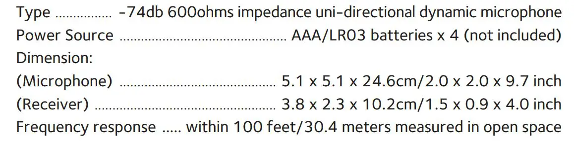 singing machine SMM107 UHF Wireless Microphone - Specifications
