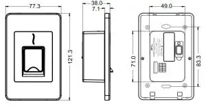 ZKTeco FR1500S Flush-Mounted RS-485 Fingerprint Reader - Dimensions