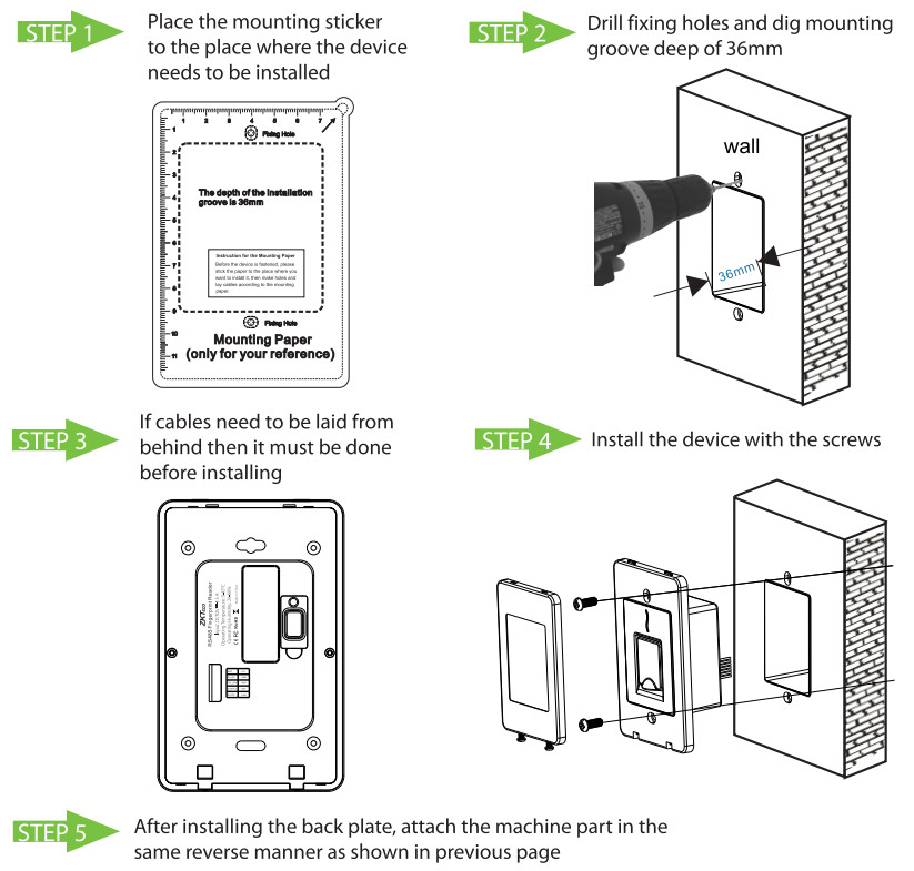 ZKTeco FR1500S Flush-Mounted RS-485 Fingerprint Reader - Method