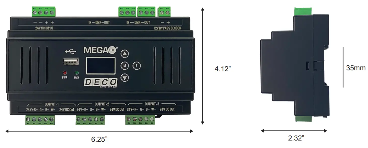 MEGA LITE Deco Drive CV3 Din - Size and Weight