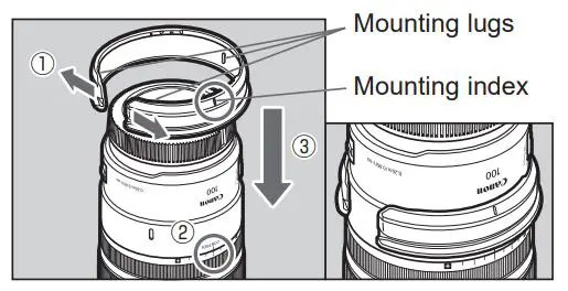 Canon 100mm F2.8 L Macro IS USm Instructions - Attaching the tripod Mount Adapter
