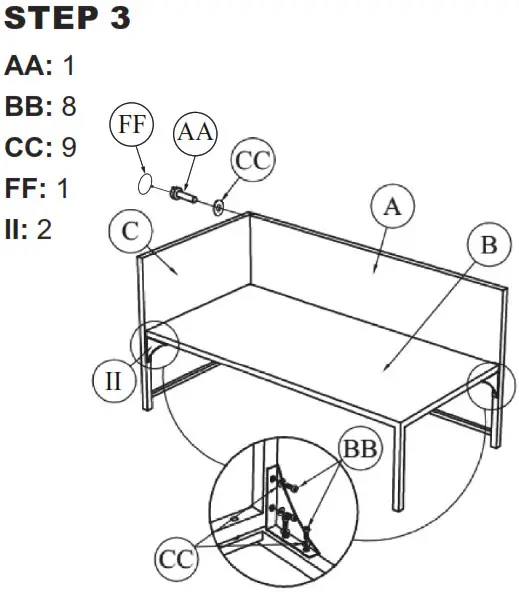diagram, engineering drawingSunnydaze Longford Resin Wicker Chaise Sofa - Step 3