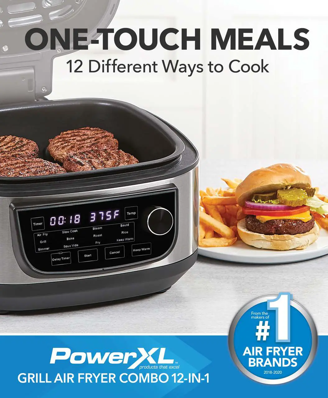 owerXL ONE-TOUCH MEALS Grill Air Fryer