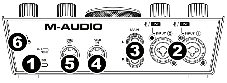 M AUDIO AIR 192 6 USB 2x2 Audio Interface with MIDI - Rear Panel
