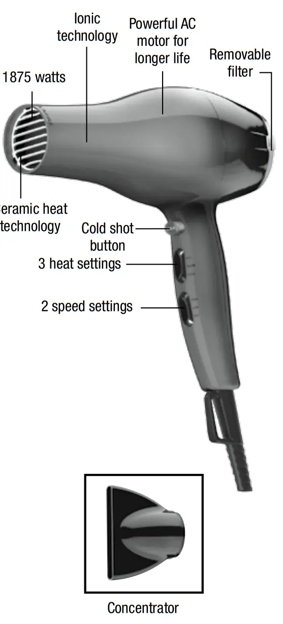 CONAIR 294 1875 Watt Salon Performance AC Motor Styling Tool - specificatiomn