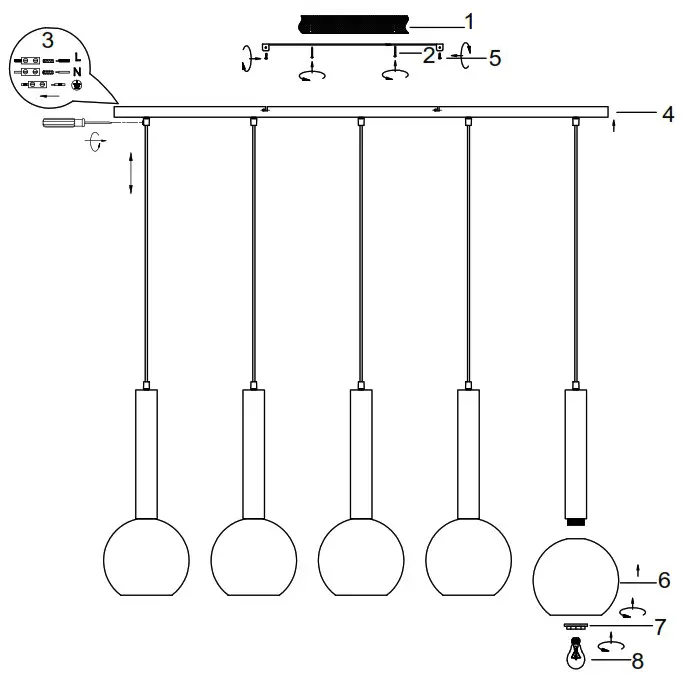 TRIO 310300532 Hanging Ceiling Lamp Clayton 5x28W - Product Overview 1