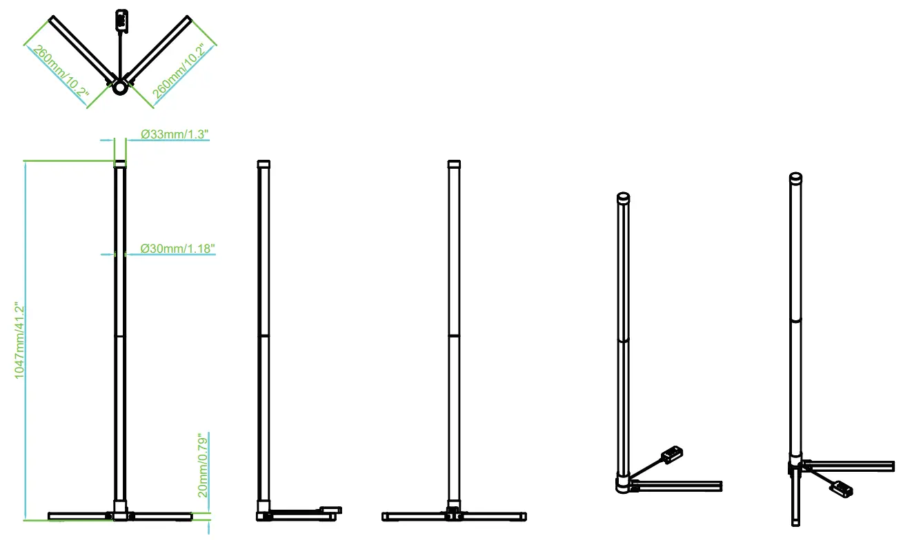 OPTONICA 239 LED Floor Light 8W Remote Control - size chart