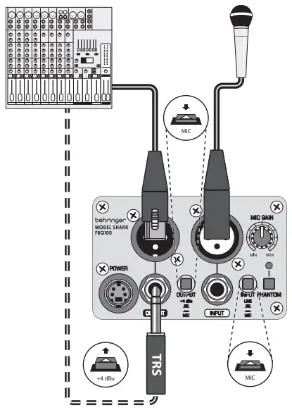 behringer FBQ100 Shark Automatic Feedback Destroyer - SHARK FBQ100 Hook-u