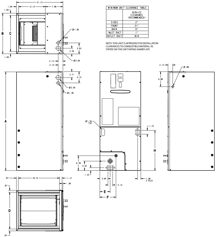 Ingersoll Rand TEM4A0B30S31SB Convertible Air Handler - Outline Drawing
