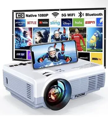 projector W/ 5G wifi& Bluetooth native 1080P, 4K Supported, W/ Projector Screen | eBay