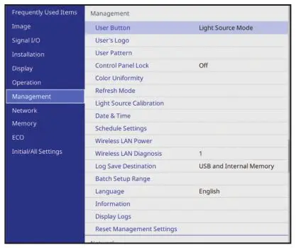 PowerLite EB-720-EB-725W Projector - Select the Management menu
