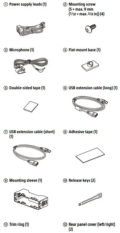 SONY XAV-AX8150 AV Receiver Instruction Manual - Parts List for Installation