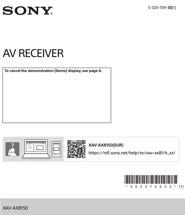 SONY XAV-AX8150 AV Receiver Instruction Manual