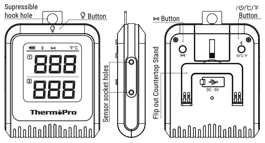 ThermoPro TP-25H2 Bluetooth Remote Dual Probe Meat Thermometer - FEUTURS