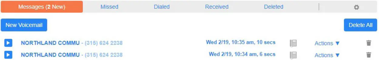 MESSAGES AND CALLS TAB