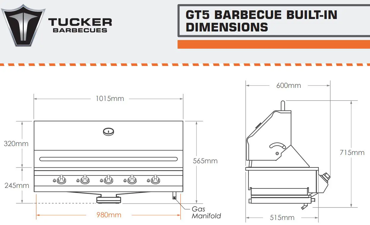 TUCKER BARBECUES Gt5 Barbecue Built-In Dimensions