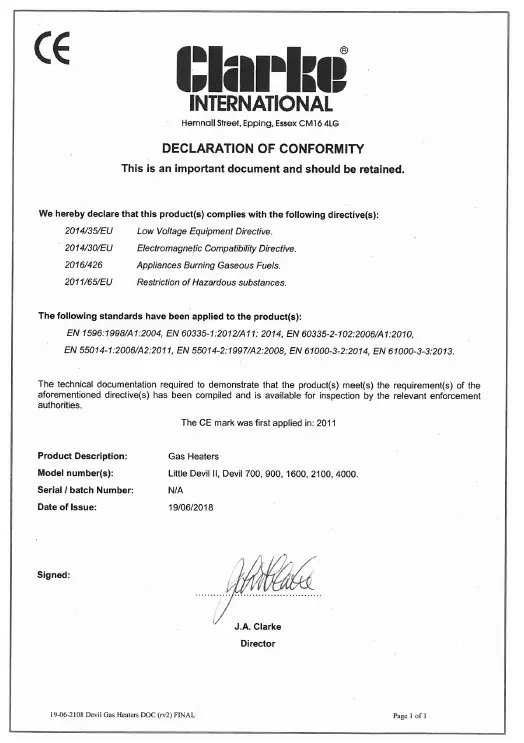 Clarke DEVIL 4000 Propane Gas Heater FIG 9