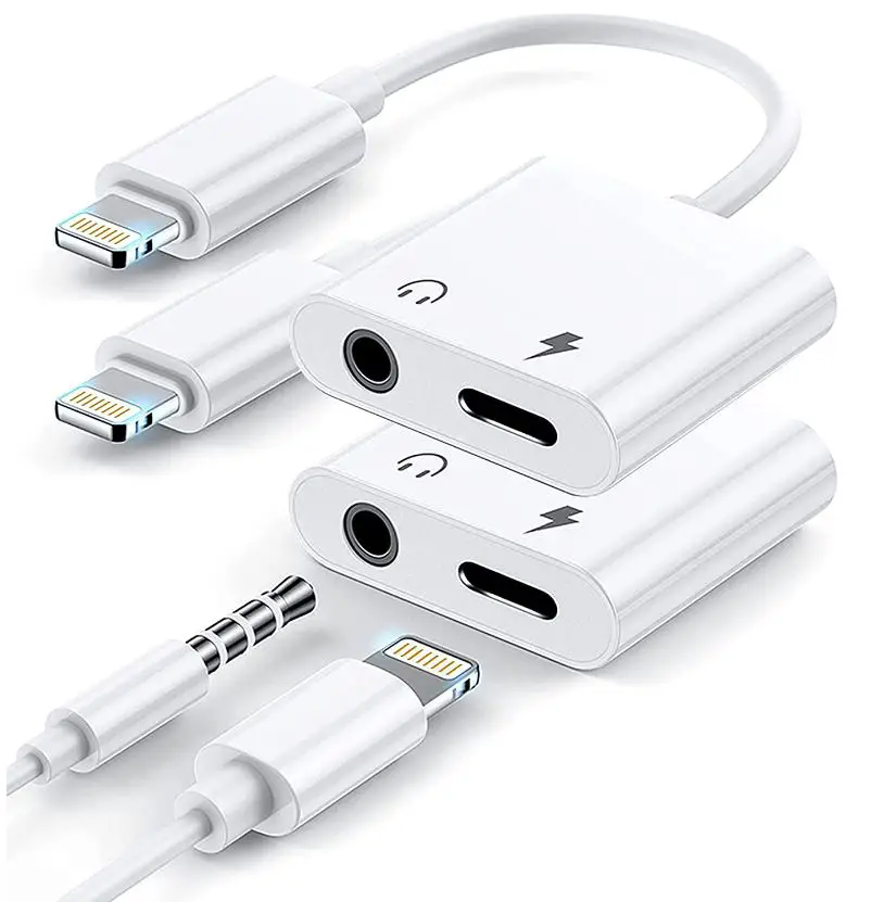 [2 Pack]=Lightning -ack-Headphone-Adapter-2-in-1-Apple-Lightning-image