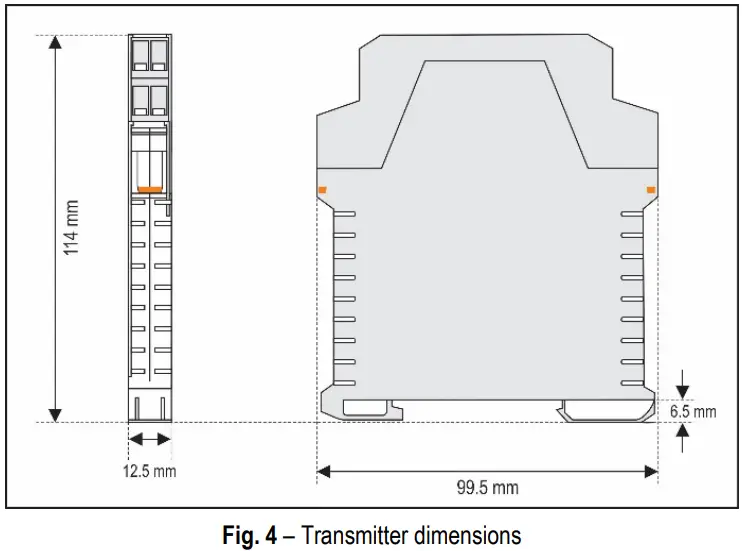 novus TxIsoRail HRT Temperature Transmitter - DIMENSIONS
