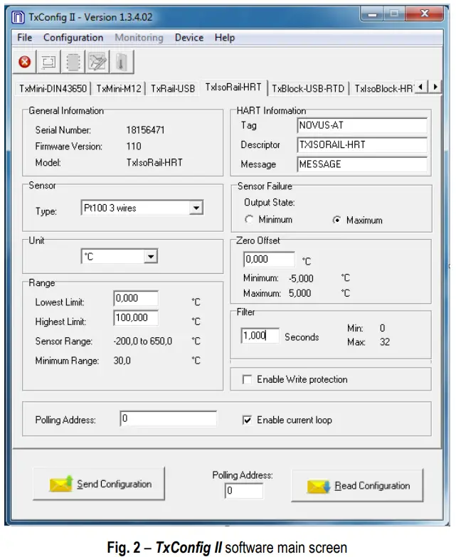 novus TxIsoRail HRT Temperature Transmitter - SOFTWARE CONFIGURATION