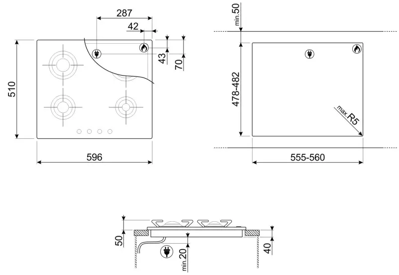 smeg PU64ES 24 Inch Stainless Steel Gas Cooktop - ACCESSORIES INCLUDED 1