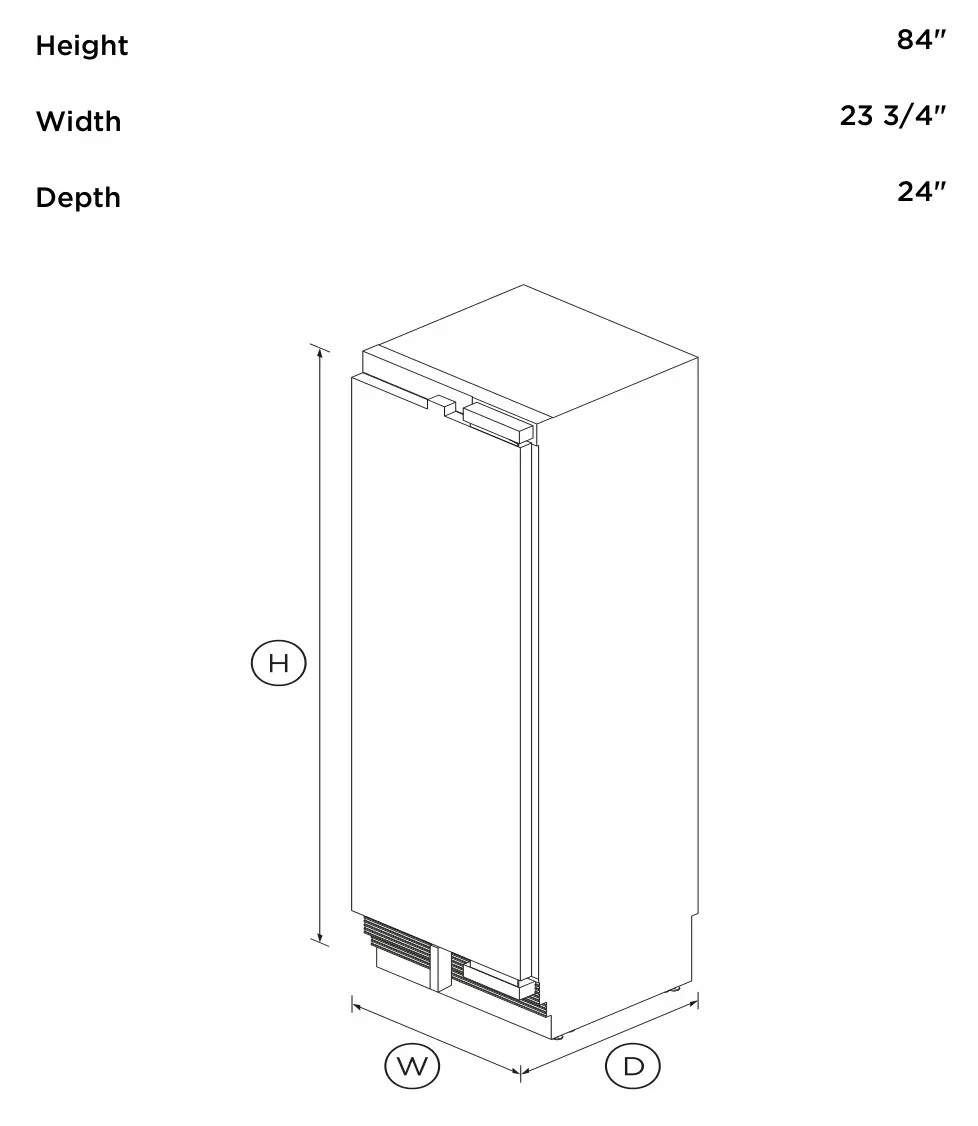 FISHER PAYKEL RS2484SRK1 Integrated Column Refrigerator, 24 Inch - DIMENSIONS
