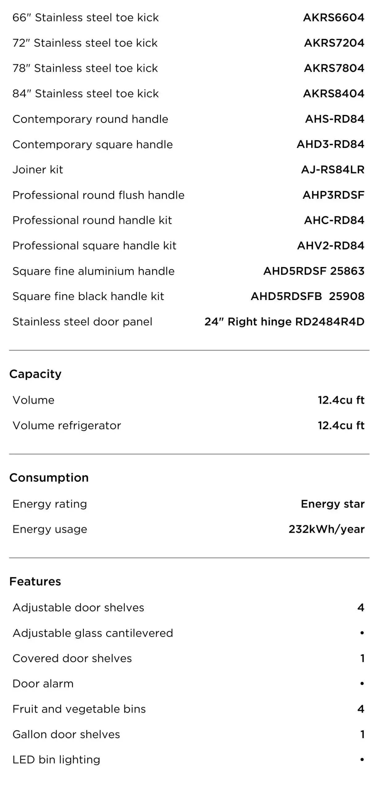FISHER PAYKEL RS2484SRK1 Integrated Column Refrigerator, 24 Inch - SPECIFICATIONS 2