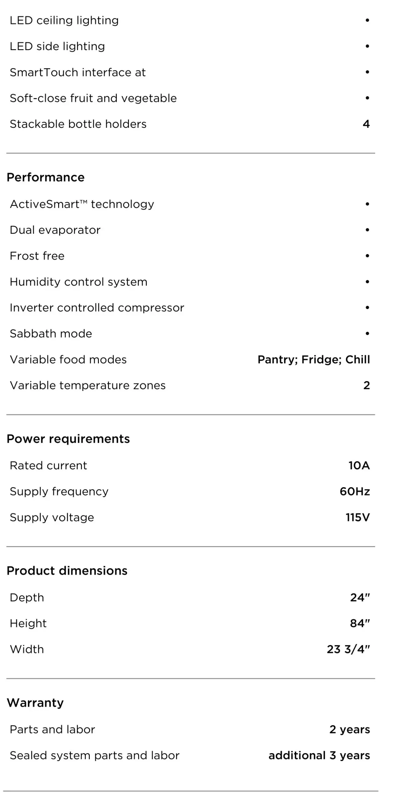 FISHER PAYKEL RS2484SRK1 Integrated Column Refrigerator, 24 Inch - SPECIFICATIONS 3