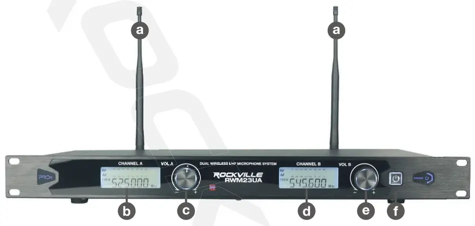 Rockville RWM23UA Wireless Dual Microphone System - Receiver Front