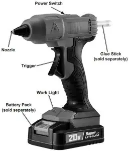 BAUER 57997 20V Cordless Full Sized Glue Gun - Functions