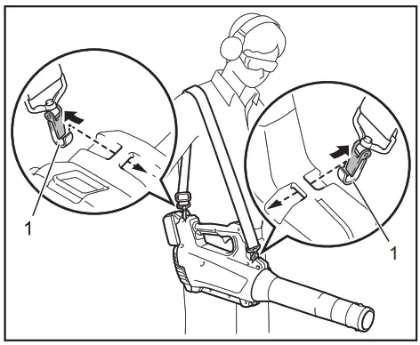 makita XBU03 Brushless Cordless Blower - Attaching the shoulder strap 1
