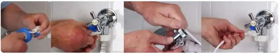 MyWaterFilter Ultrapure Aragon 10” Twin Benchtop Water Filter With Fluoride Removal Instruction Manual - Connect the water hose to the ball valve.