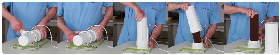 MyWaterFilter Ultrapure Aragon 10” Twin Benchtop Water Filter With Fluoride Removal Instruction Manual - Press down on the housing opening tool until the seal breaks