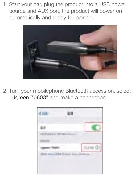 UGREEN CM310 Car Bluetooth Audio Receiver User Manual - Bluetooth Connection