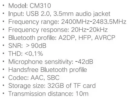 UGREEN CM310 Car Bluetooth Audio Receiver User Manual - Specifications