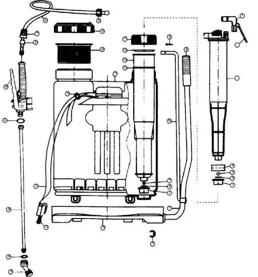 OYPLa 3518 12L 12 Litre Backpack Knapsack Pressure Crop Garden Weed Sprayer - Assembly Diagram