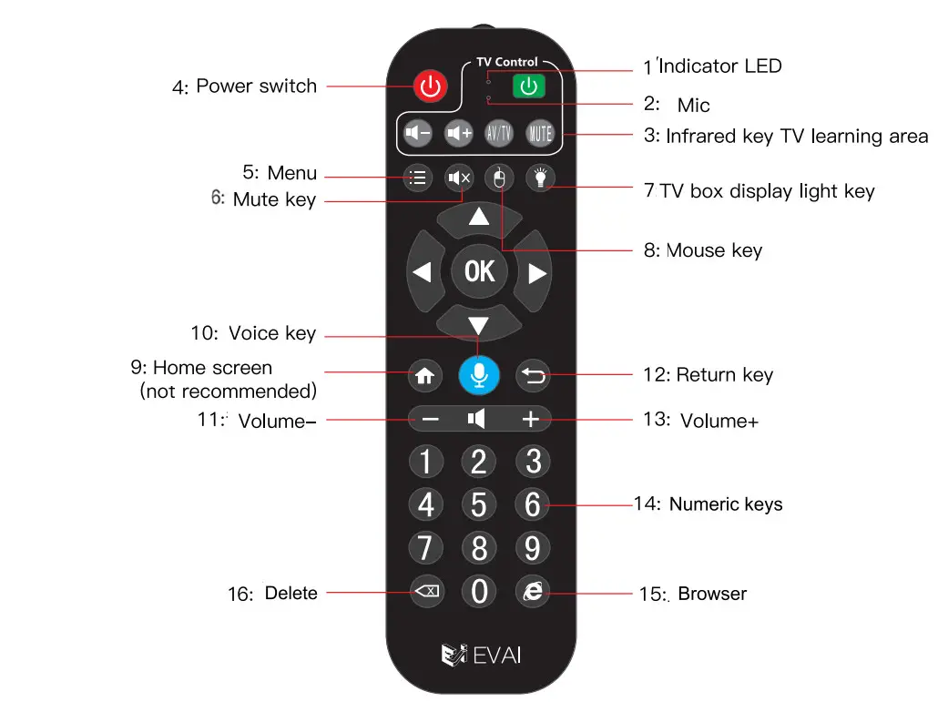 EVPAD 6P Smart TV Box - Voice remote control instructions 1