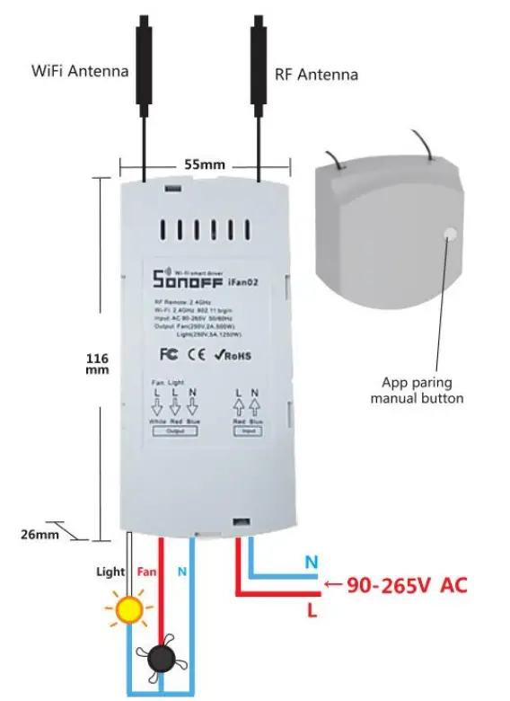 SONOFF IFAN02 Ceiling Fan Controller - Replace