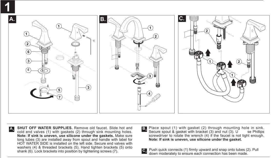 DELTA Two Handle Widespread Bathroom Faucets - SHUT OFF WATER SUPPLIES.