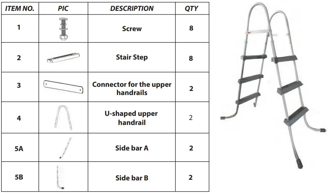 SLPLRCT16 Rectangular Metal Frame Pool Set Ladder Assembly