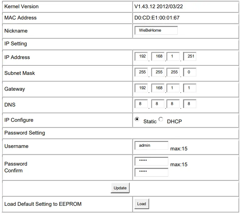 WeBeHome LS 10 Network Module Configuration - TCP Control 1