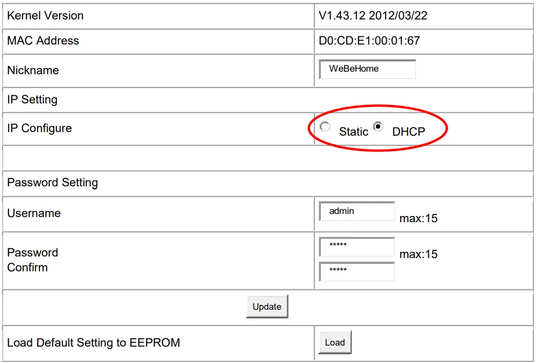 WeBeHome LS 10 Network Module Configuration - setting 1