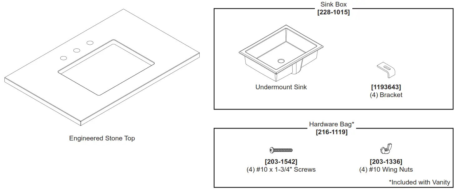 robern CB TA24UCO 8CS1 Craft Series Engineered Stone Top - PARTS