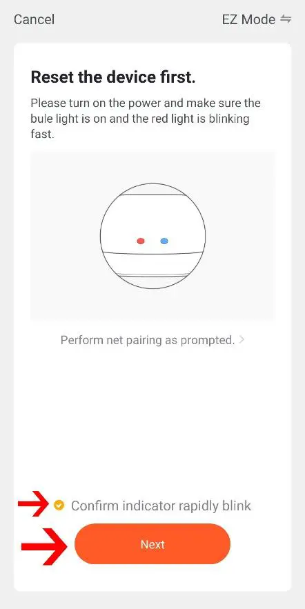 SIDELINE Elite Series WiFi - NEXT button