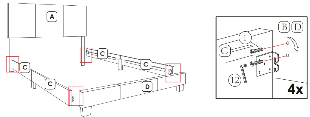 BODY SLEEP HC209705102 Queen Size Linen Upholstered Bed - 9