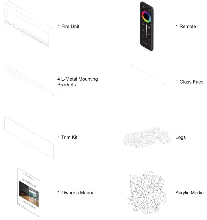 Modern Flames Linear Landscape Pro Slim Electric Fireplace - BOX CONTENTS