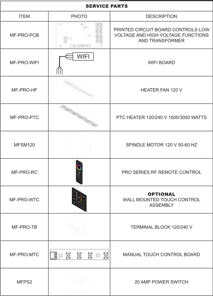 Modern Flames Linear Landscape Pro Slim Electric Fireplace - SERVICE PARTS 1
